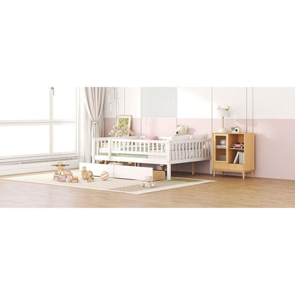 Full Size Daybed Wood Bed with Two Drawers, White - Streamdale Furniture