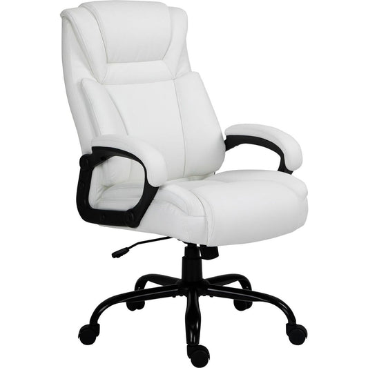 Vinsetto Big and Tall 400lbs Executive Office Chair with Wide Seat, Computer Desk Chair with High Back PU Leather Ergonomic Upholstery, Adjustable Height and Swivel Wheels, White