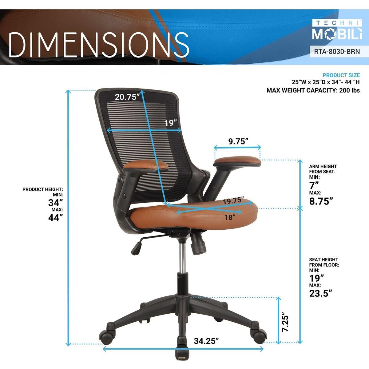 Mid-Back Mesh Task Office Chair with Height Adjustable Arms, Brown