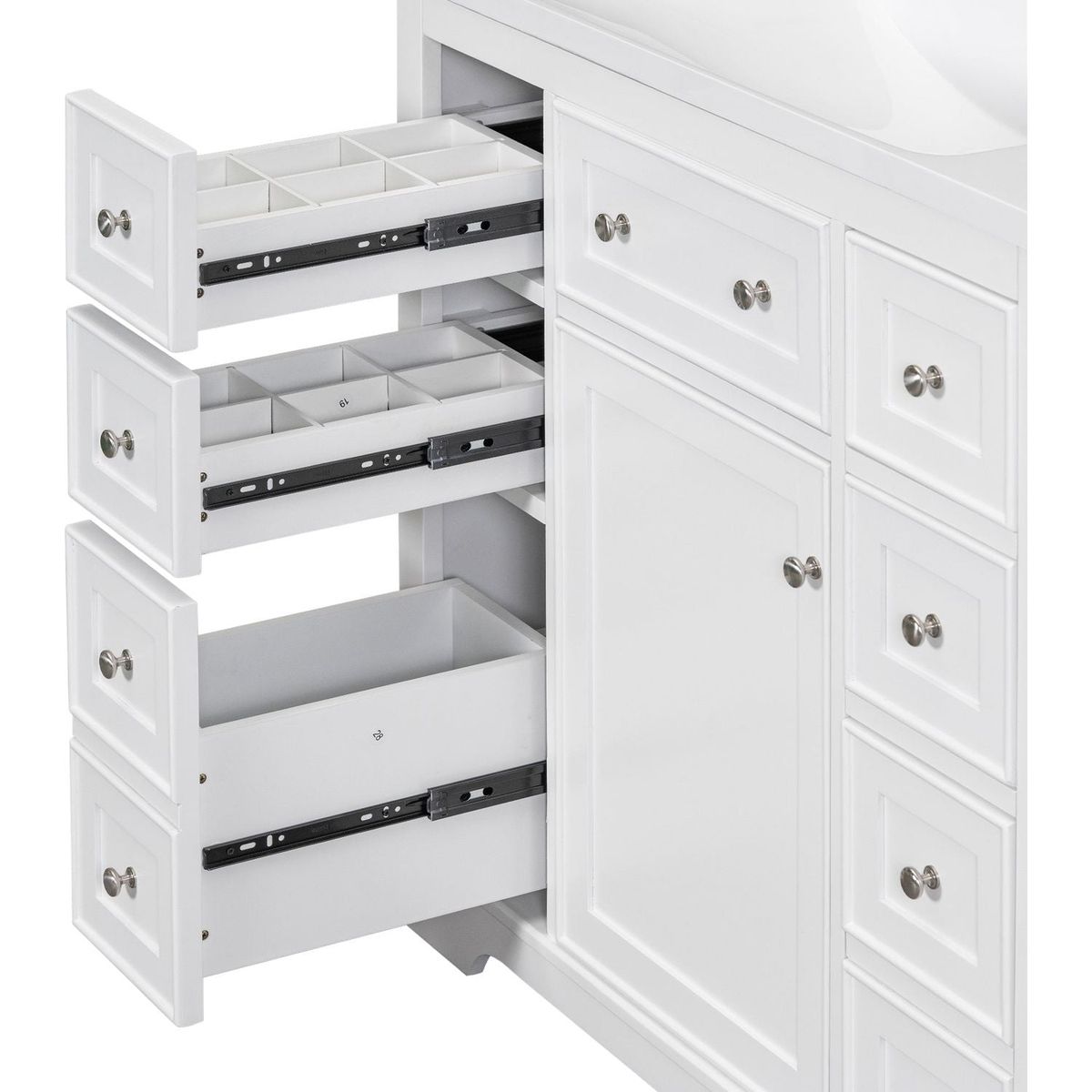 36" Bathroom Vanity with Sink Combo, One Cabinet and Six Drawers, Solid Wood and MDF Board, White