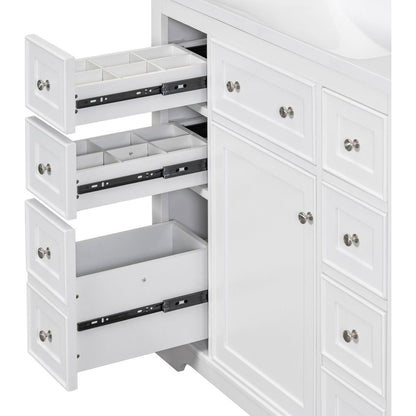 36" Bathroom Vanity with Sink Combo, One Cabinet and Six Drawers, Solid Wood and MDF Board, White