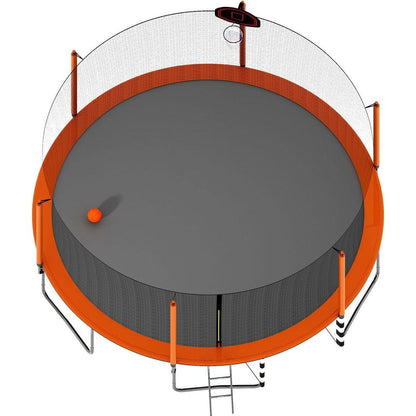 16FT Trampoline with Basketball Hoop pump and Ladder(Inner Safety Enclosure) with soccer goal orange
