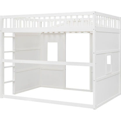 Full Size House Loft Bed With Ladder-White