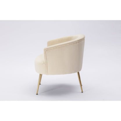 Velvet Armchair Accent Tub Barrel Chair With Gold Metal Legs, Beige