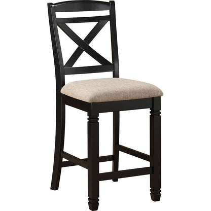 Transitional Style Dining Counter Height Chairs Set of 2pc Black Finish Wood Beige Fabric Seat Dining Room Furniture