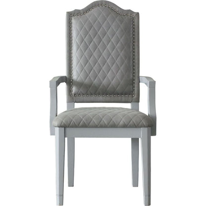 House Marchese Arm Chair, Two Tone Gray Fabric & Pearl Gray Finish