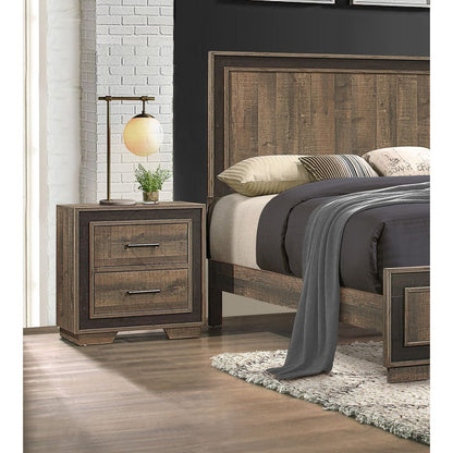 Rustic Style 1pc Nightstand Two-Tone Finish Embossed Faux-Wood Bed Side Table Bedroom Furniture