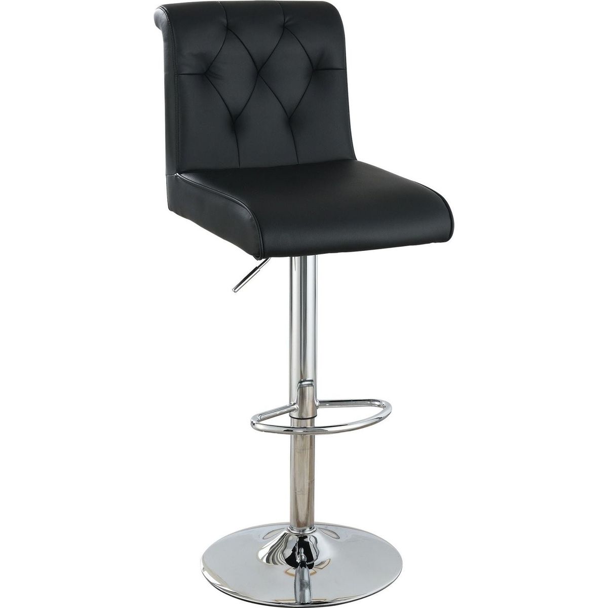 Adjustable Bar stool Gas lift Chair Black Faux Leather Tufted Chrome Base Modern Set of 2 Chairs Dining Kitchen