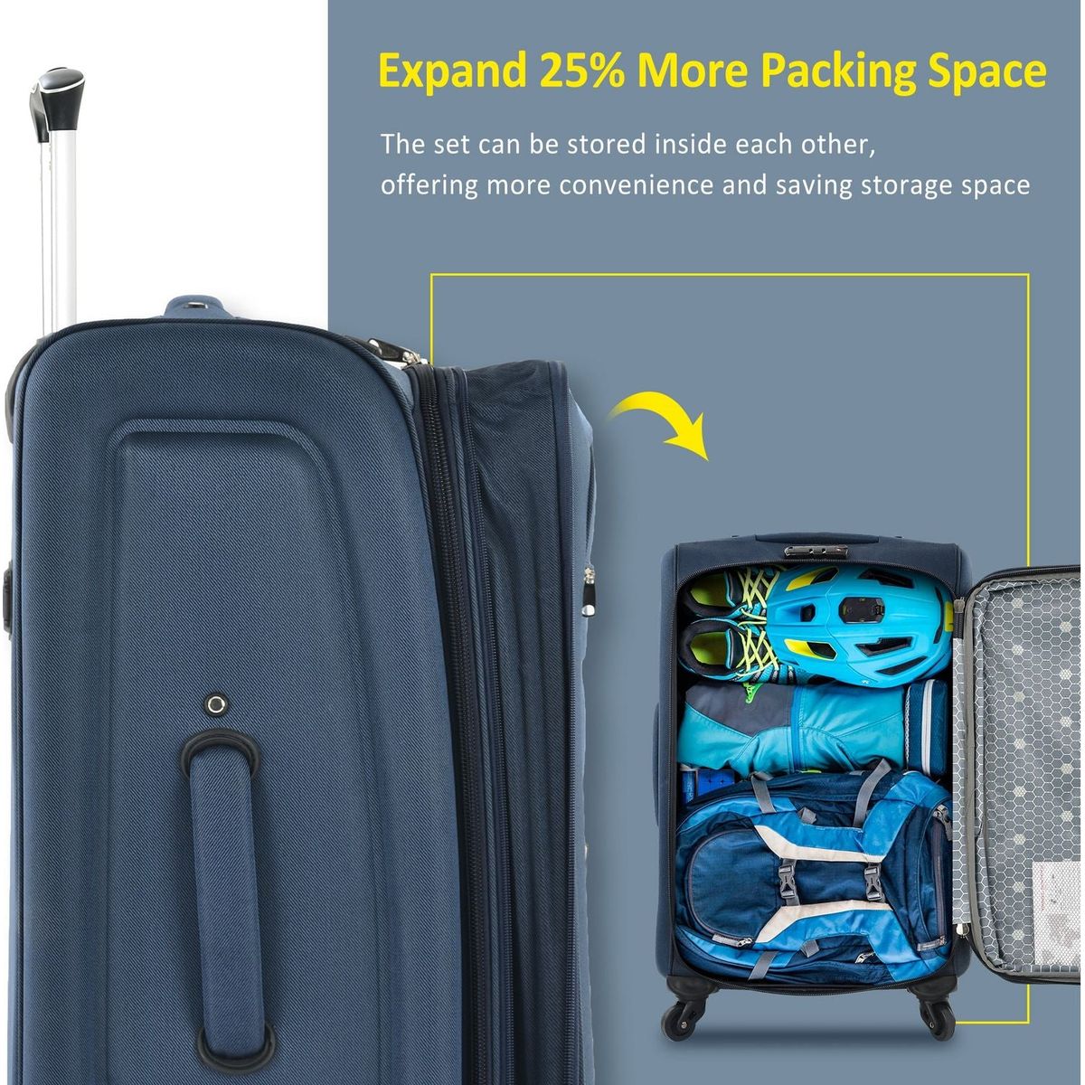 Softside Luggage Expandable 3 Piece Set Suitcase Upright Spinner Softshell Lightweight Luggage Travel Set