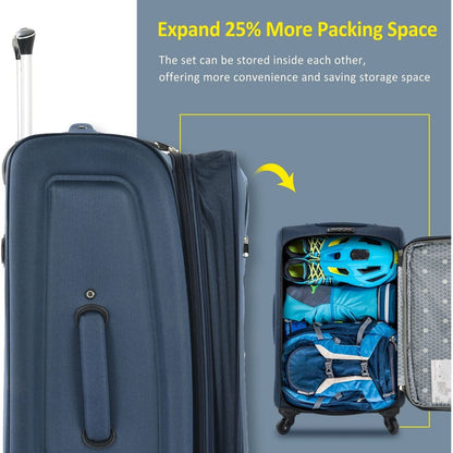Softside Luggage Expandable 3 Piece Set Suitcase Upright Spinner Softshell Lightweight Luggage Travel Set