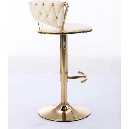 Set of 2 Bar Stools, with Chrome Footrest and Base Swivel Height Adjustable Mechanical Lifting Velvet + Golden Leg Simple Bar Stool-Cream - Streamdale Furniture