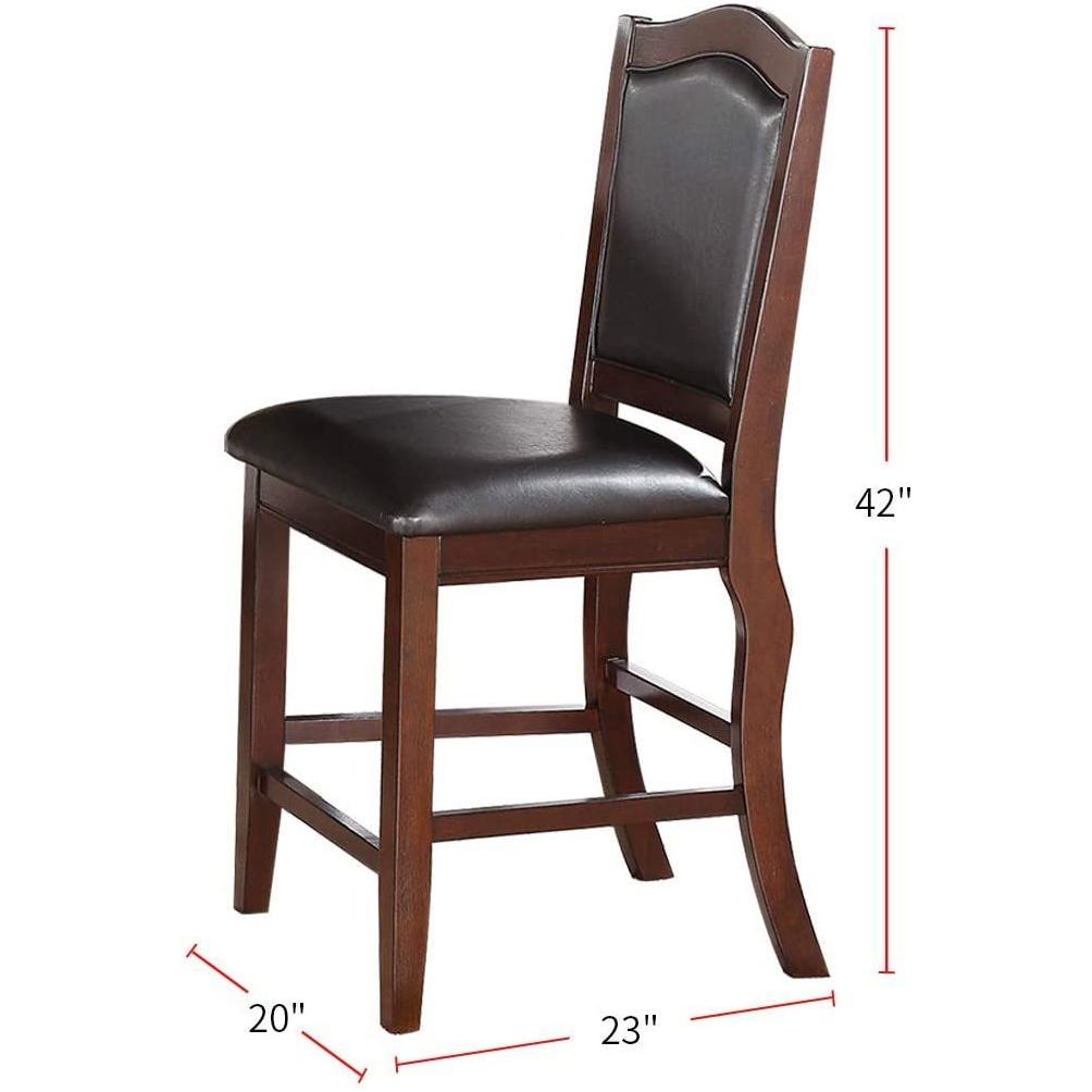 Dark Brown Wood Finish Set of 2 Counter Height Chairs Faux Leather Upholstery Seat Back Kitchen Dining Room Chair