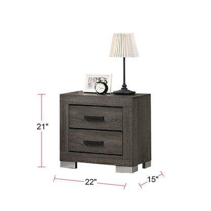 2 Drawers Wood Nightstand With Black Handles In Grey