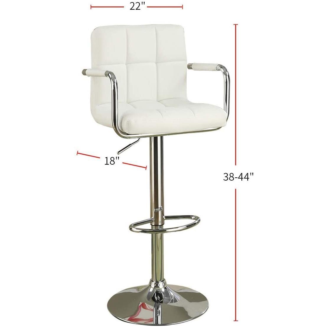 White Faux Leather Bar Stool Counter Height Chairs Set of 2 Adjustable Height Kitchen Island Stools Armrest Chairs