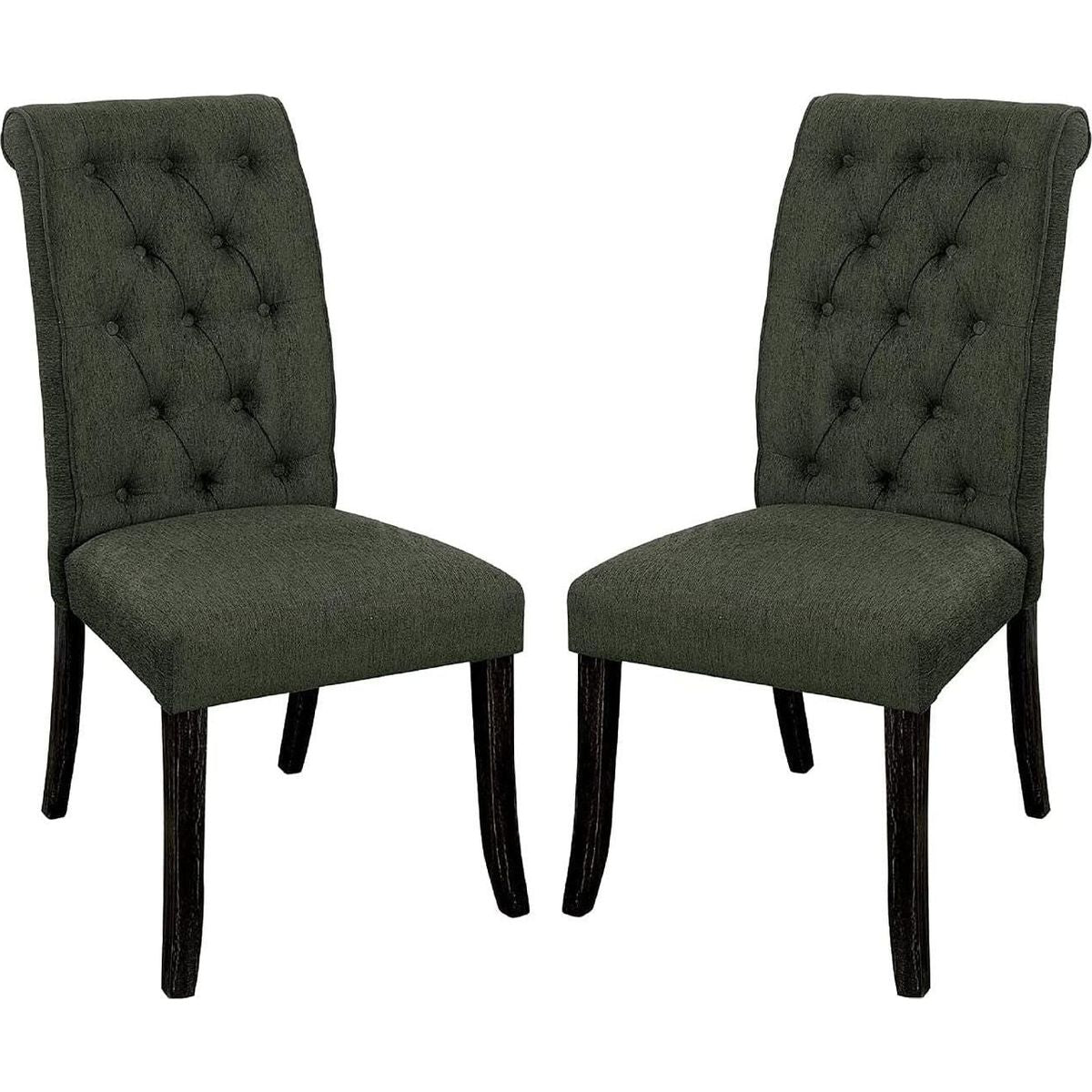 Dining Room Furniture Contemporary Rustic Style Gray Fabric Upholstered Tufted Set of 2 Chairs Kitchen Breakfast