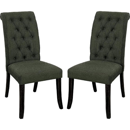 Dining Room Furniture Contemporary Rustic Style Gray Fabric Upholstered Tufted Set of 2 Chairs Kitchen Breakfast