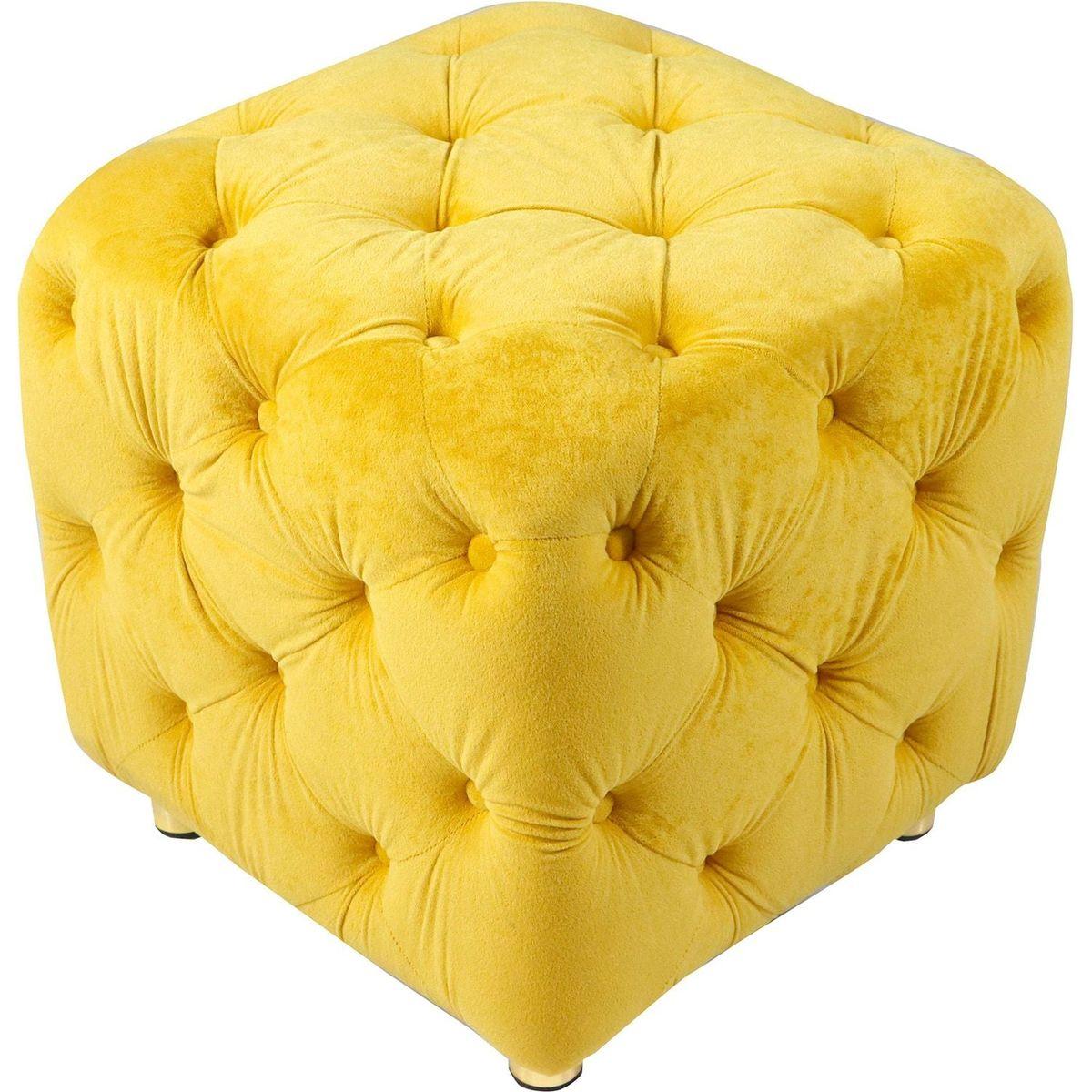Yellow Modern Velvet Upholstered Ottoman, Exquisite Small End Table, Soft Foot Stool, Dressing Makeup Chair, Comfortable Seat for Living Room, Bedroom, Entrance