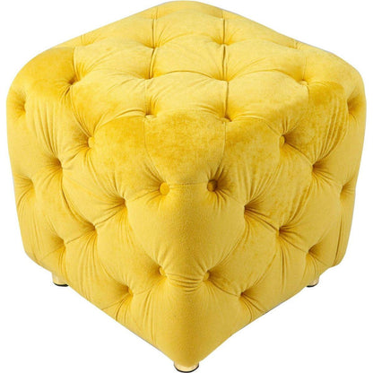 Yellow Modern Velvet Upholstered Ottoman, Exquisite Small End Table, Soft Foot Stool, Dressing Makeup Chair, Comfortable Seat for Living Room, Bedroom, Entrance