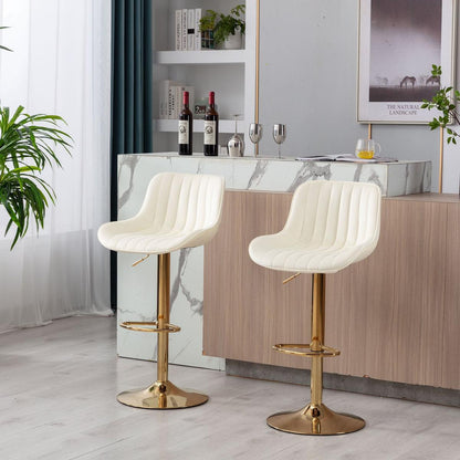 Chrome Footrest and Base Swivel Height Adjustable Mechanical Lifting Velvet + Golden Leg Simple Bar Stool, Set of 2, Ivory - Streamdale Furniture