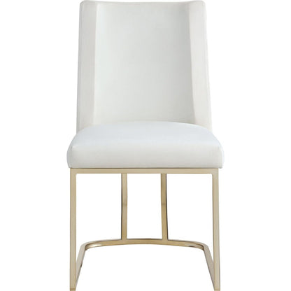 Dining Chairs, Velvet Upolstered Side Chair, Gold Metal Legs (Set of 2) - White