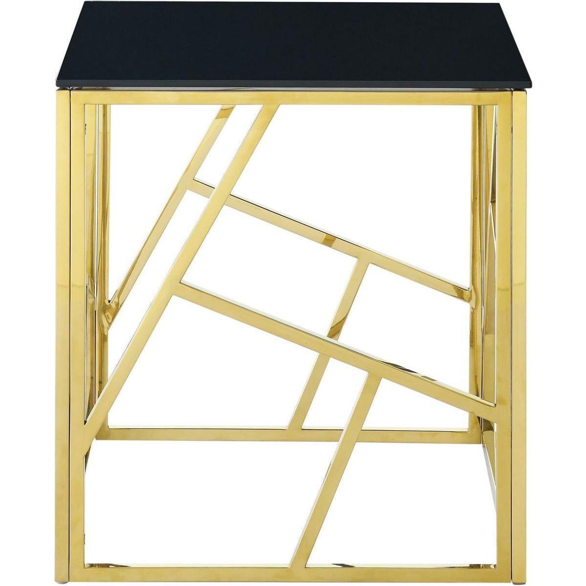 Modern Rectangular Coffee Accent Table with Black Tempered Glass Top and Stainless Steel Frame for Living Room Bedroom - Gold - Streamdale Furniture