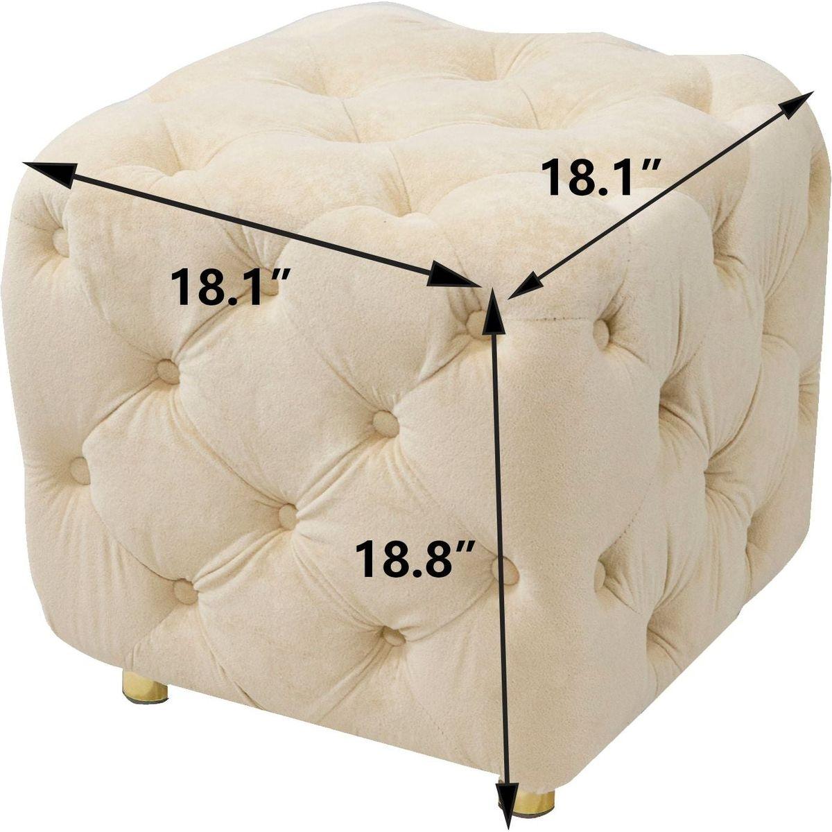Beige Modern Velvet Upholstered Ottoman, Exquisite Small End Table, Soft Foot Stool, Dressing Makeup Chair, Comfortable Seat for Living Room, Bedroom, Entrance