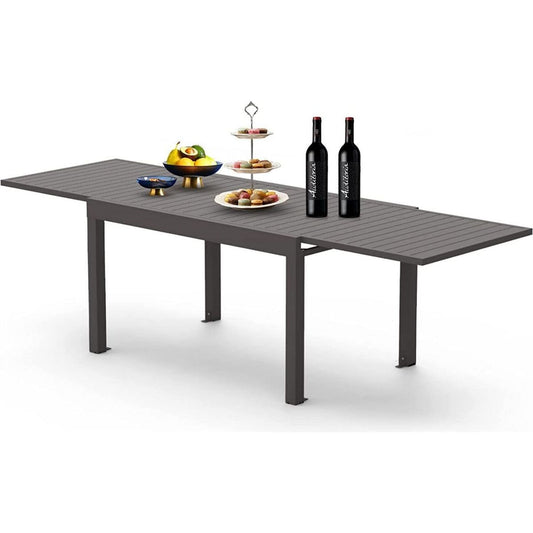 Large Extendable Patio Dining Table, Aluminum Metal Indoor Outdoor 53"- 106" Adjustable for 6-8 Person Rectangular Table for Porch Backyard Balcony Garden (Dark-Brown, 1 Table)