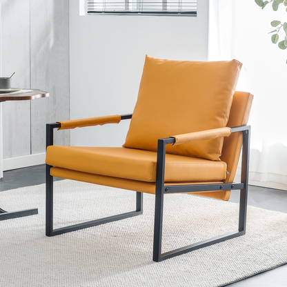 PU Leather Accent Arm Chair Mid Century Upholstered Armchair with Metal Frame Extra-Thick Padded Backrest and Seat Cushion Sofa Chairs for Living Room (orange PU Leather + Metal Frame + Foam)SF-008