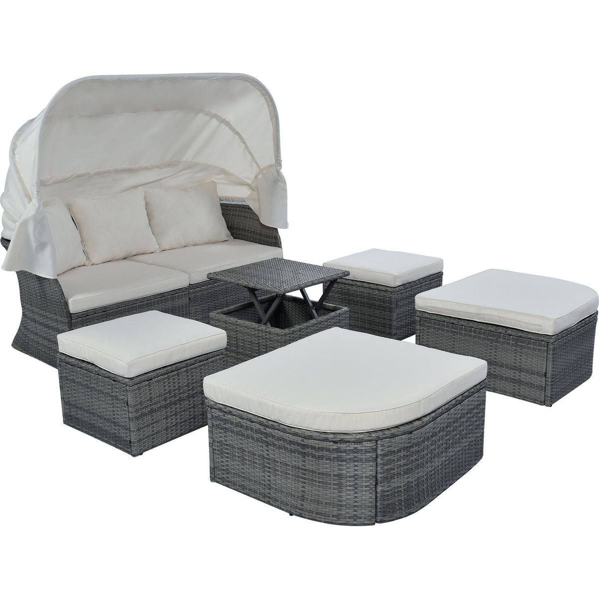 Outdoor Patio Furniture Set Daybed Sunbed with Retractable Canopy Conversation Set Wicker Furniture Sofa Set