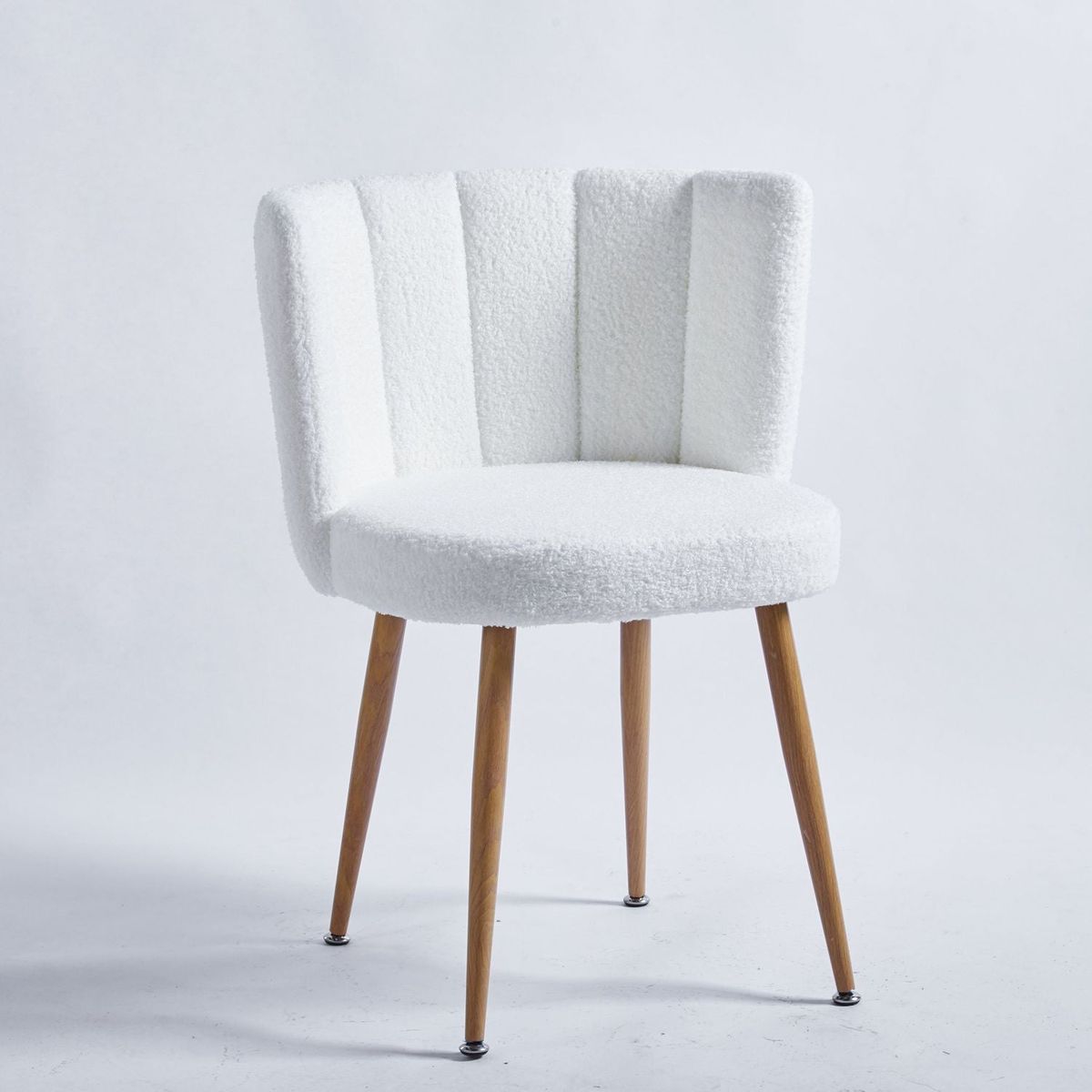 Modern WHITE dining chair(set of 2 ) with iron tube wood color legs, shorthair cushions and comfortable backrest, suitable for dining room, living room, cafe, simple structure.