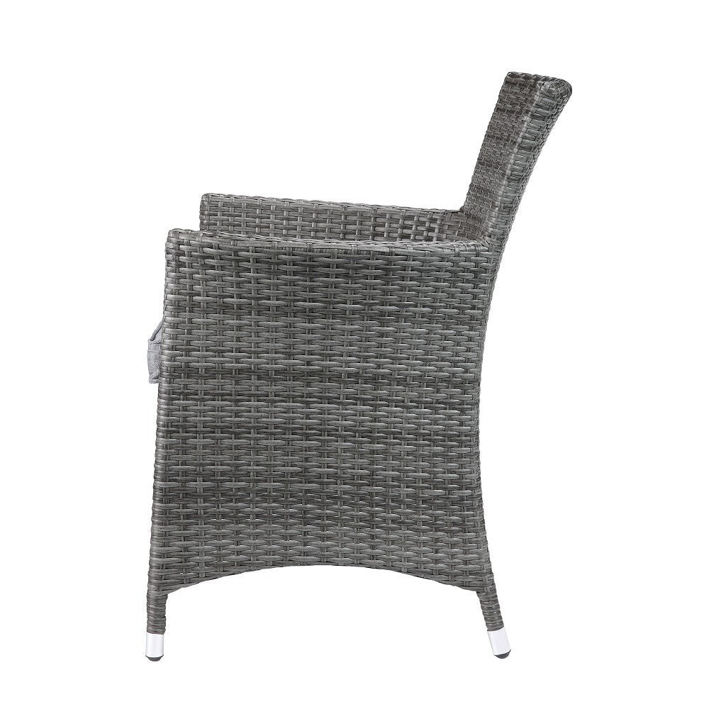 Tashelle Patio Bistro Set (3Pc) in Gray Fabric & Gray Wicker