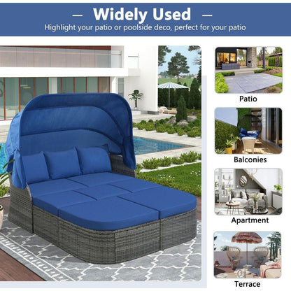 Outdoor Patio Furniture Set Daybed Sunbed with Retractable Canopy Conversation Set Wicker Furniture