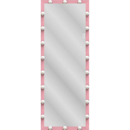 Hollywood Full Length Mirror with Lights Full Body Vanity Mirror with 3 Color Modes Wall Lighted Standing Floor Mirror for Dressing Room Bedroom Hotel Touch Control Pink 62.6"x23.3" - Streamdale Furniture