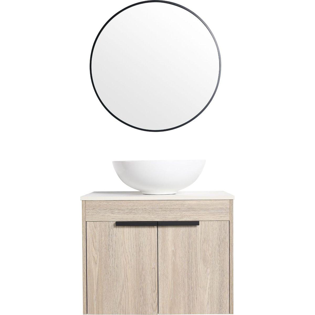 24" Modern Design Float Bathroom Vanity With Ceramic Basin Set, Wall Mounted White Oak Vanity With Soft Close Door, KD-PackingD-Packing Pieces
