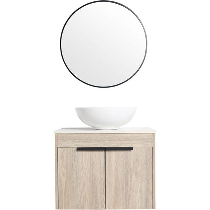 24" Modern Design Float Bathroom Vanity With Ceramic Basin Set, Wall Mounted White Oak Vanity With Soft Close Door, KD-PackingD-Packing Pieces
