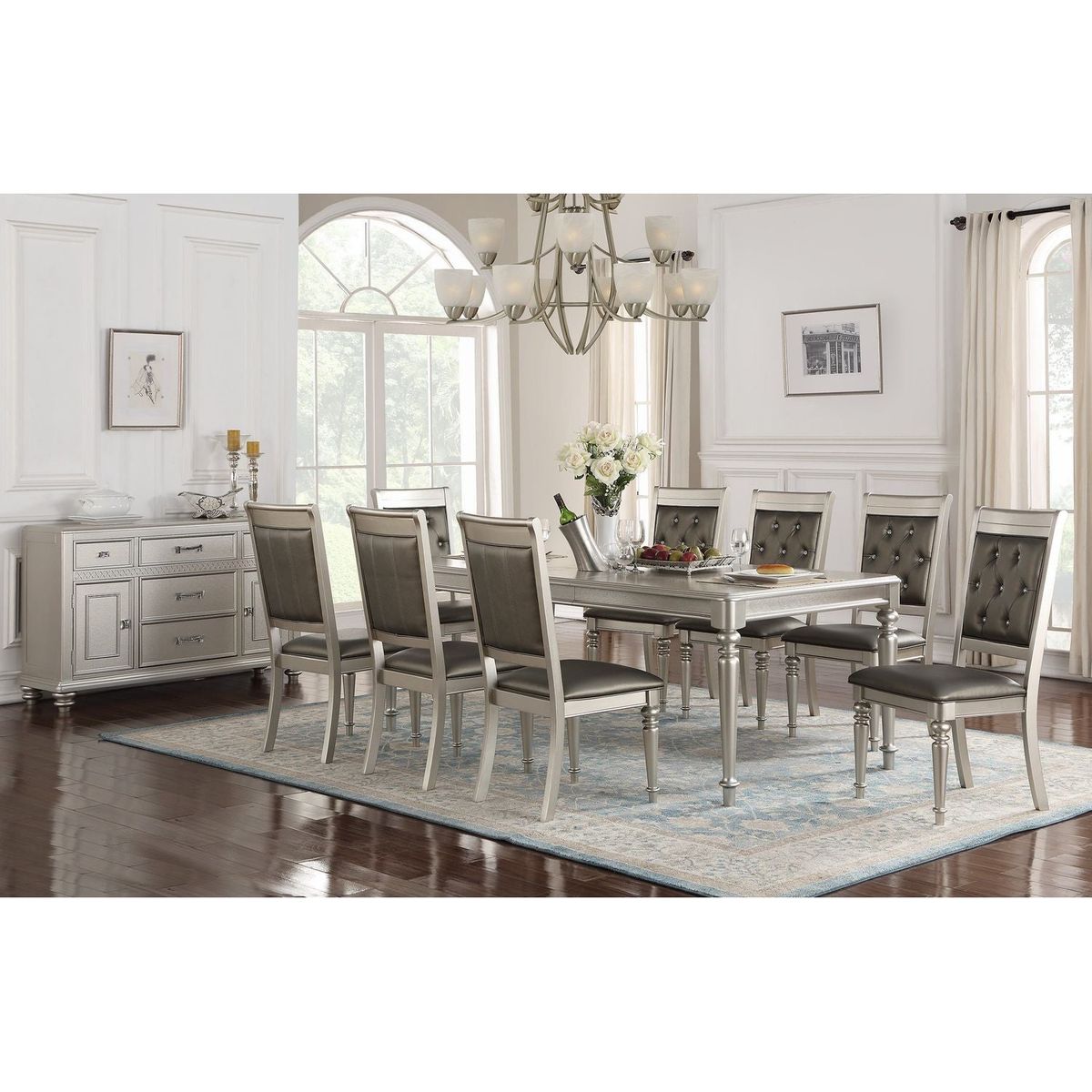 Luxury Silver Accent Tufted Upholstered Chairs Set of 2 Dining Side Chairs