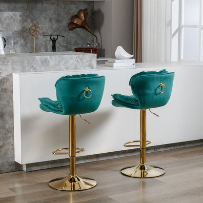 Swivel Bar Stools Set of 2, Velvet Counter Height Adjustable Barstools, Dining Bar Chairs Upholstered Modern Bar Stool for Kitchen Island, Cafe, Bar Counter, Dining RoomGreen)