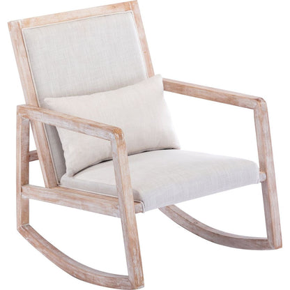 Solid wood linen fabric antique white wash painting rocking chair with removable lumbar pillow