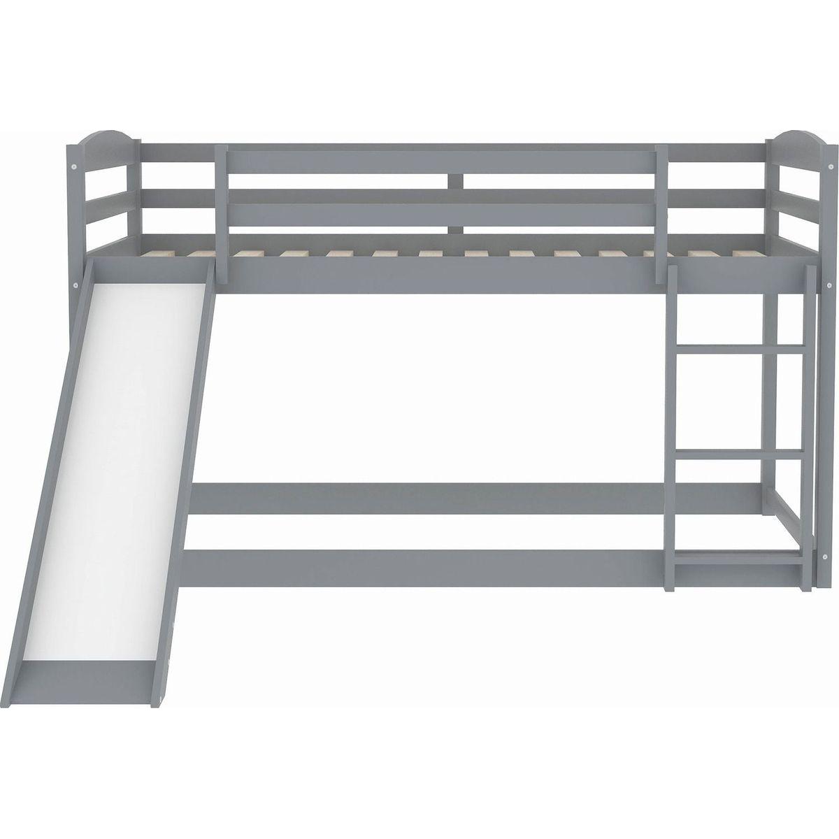 Twin over Twin Bunk Bed with Convertible Slide and Ladder, Gray