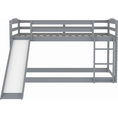 Twin over Twin Bunk Bed with Convertible Slide and Ladder, Gray