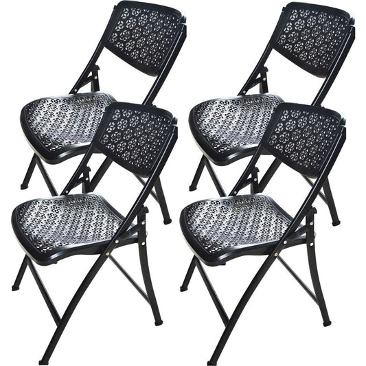 Folding Chair with Honeycomb Design, Black, 4-Pack