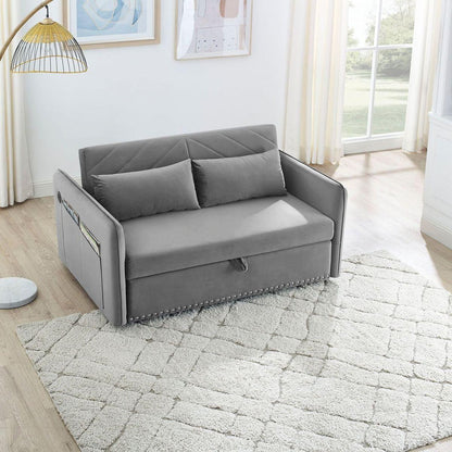 Pull-out sofa sleeper, 3-in-1 adjustable sleeper with pull-out bed, 2 lumbar pillows and side pocket, soft velvet convertible sleeper sofa bed, suitable for living room bedroom.