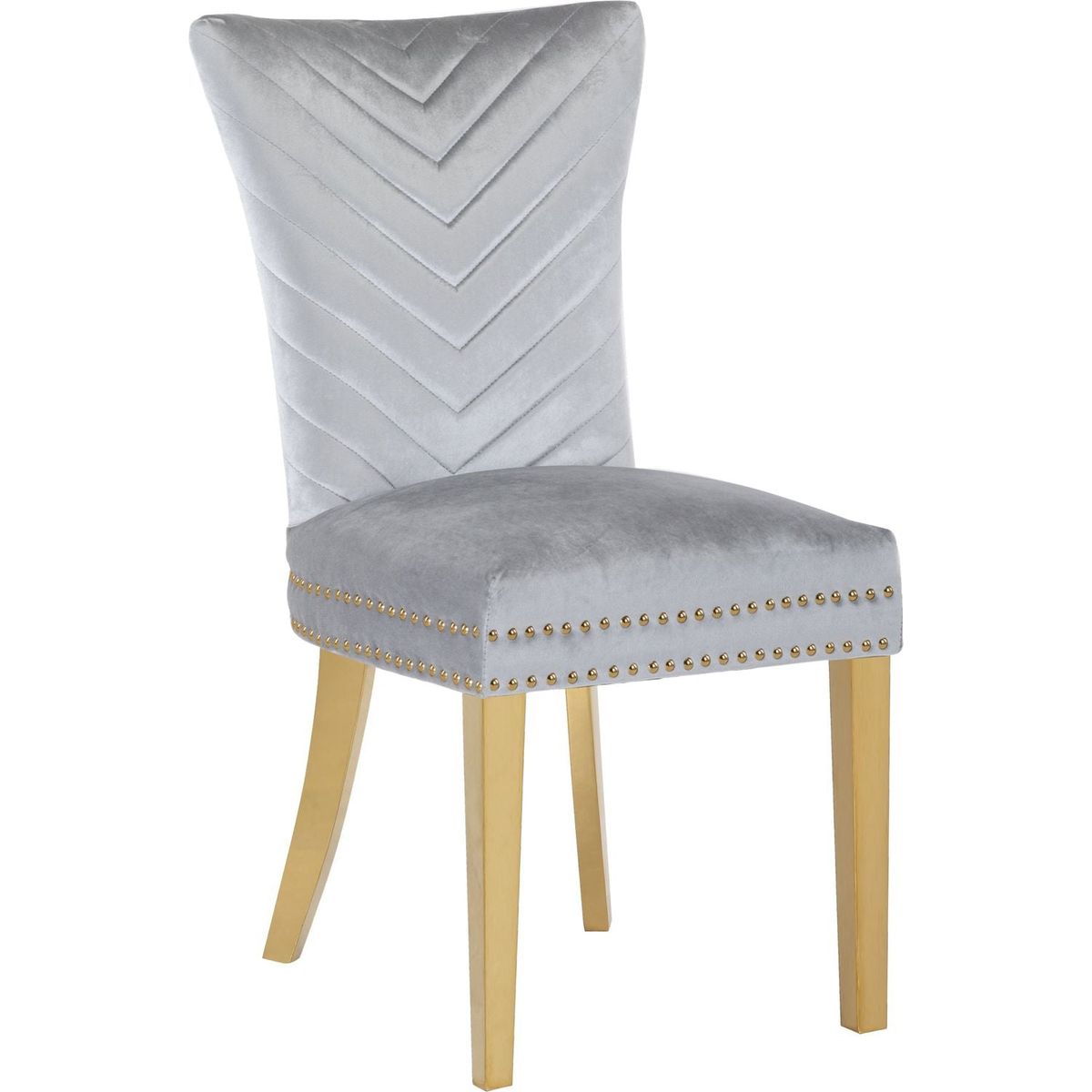 Eva 2 Piece Gold Legs Dining Chairs Finished with Velvet Fabric in Silver