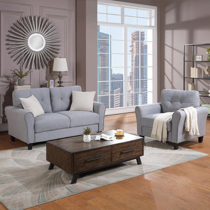 Modern Living Room Sofa Set Linen Upholstered Couch Furniture for Home or Office, Light Grey-Blue,(1+2 Seat,)