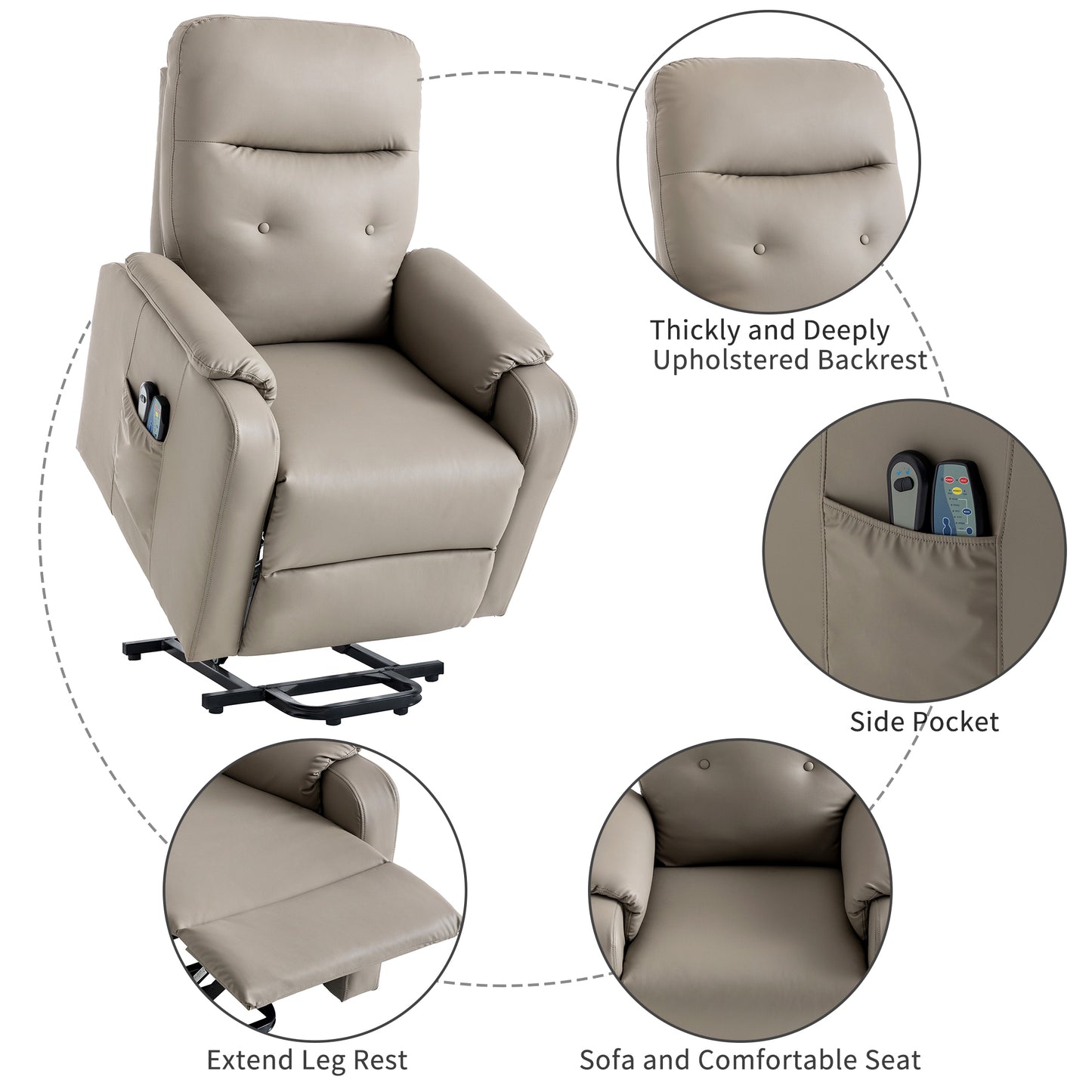 Massage Recliner Chair Electric Power Lift Chairs with Side Pocket, Adjustable Massage and Heating Function for Adults and Seniors, Olive Grey