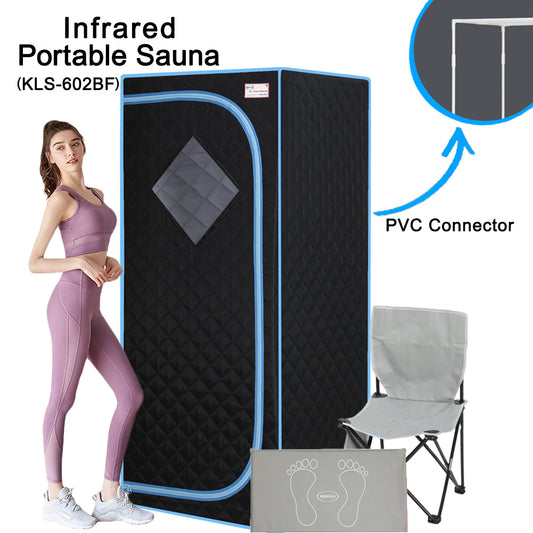 Portable Full Size Black Infrared Sauna tent Personal Home Spa, with Infrared Panels, Heating Foot Pad, Controller, Foldable Chair, Reading light.Easy to Install.Fast heating, with FCC Certification.