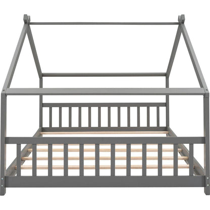 Full Size House Bed Wood Bed, Gray