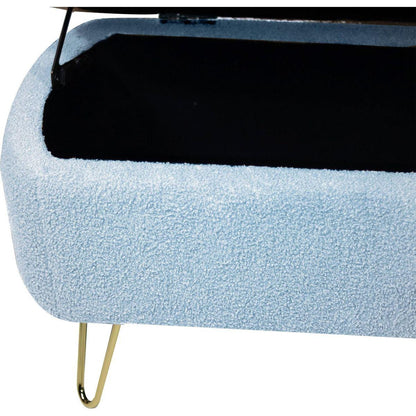 Blue Storage Ottoman Bench for End of Bed Gold Legs, Modern Grey Faux Fur Entryway Bench Upholstered Padded with Storage for Living Room Bedroom