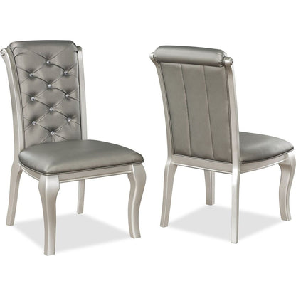 Formal Luxurious Dining Chairs Set of 2 Champagne / Silver Solid Wood High-quality Faux Leather Cushion Button Tufted Side Chairs Kitchen Dining Room Furniture