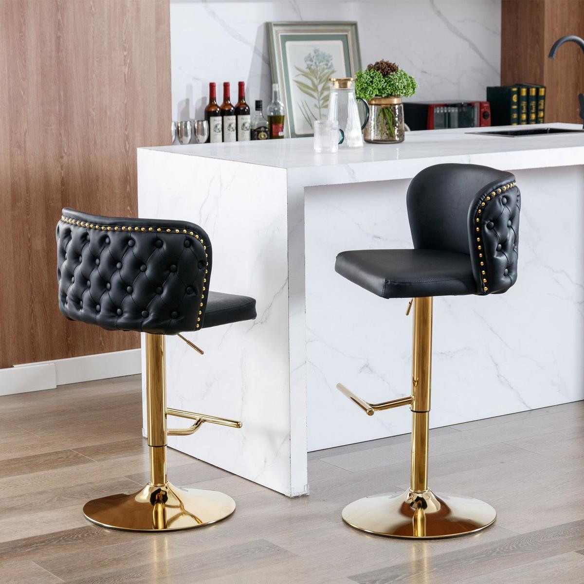 Swivel Barstools Adjusatble Seat Height, Modern PU Upholstered Bar Stools with the whole Back Tufted, for Home Pub and Kitchen Islandlack, Set of 2)